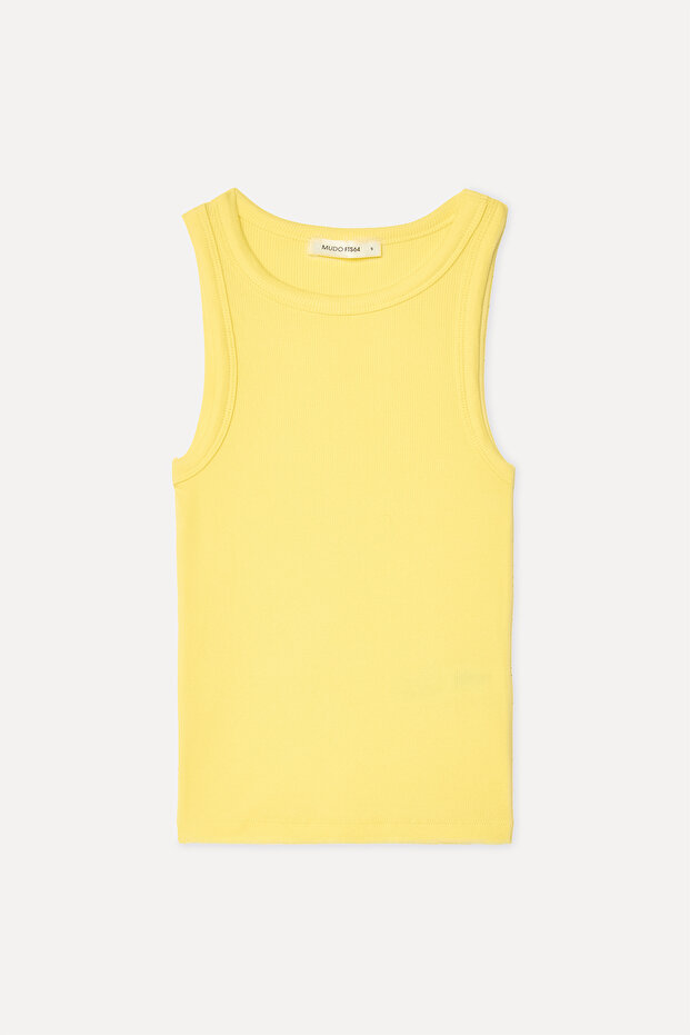 Women's Yellow Fitted Crew Neck Tank Top