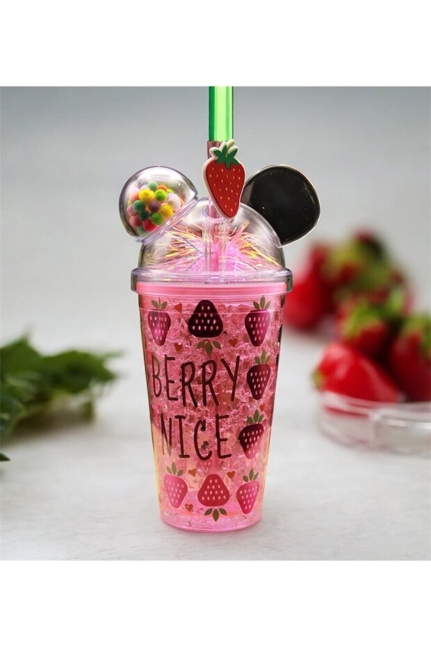 Strawberry Straw Ice Glass Look 400 ml Double Layer Mica - Pink Strawberry