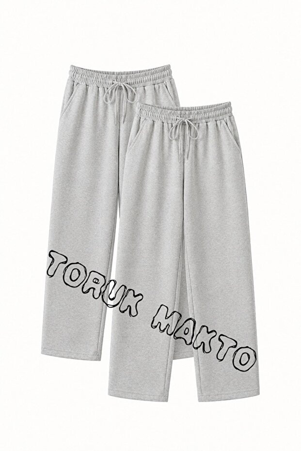 2 Pieces Unisex Regular Pipe Leg Gray Color Sweatpants