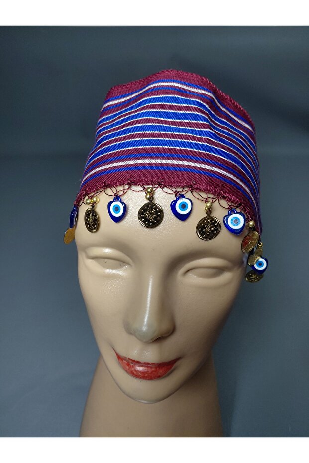 Blue Striped Sides, Knitted Bandana with Evil Eye and Gold Sequins