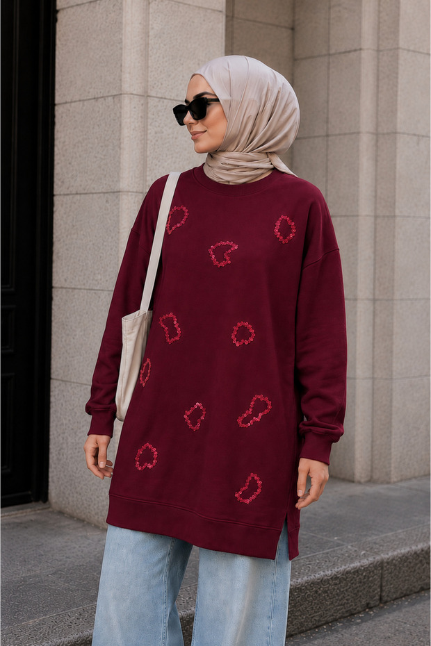 Women's Sequin Embroidered Heart Detailed Tunic