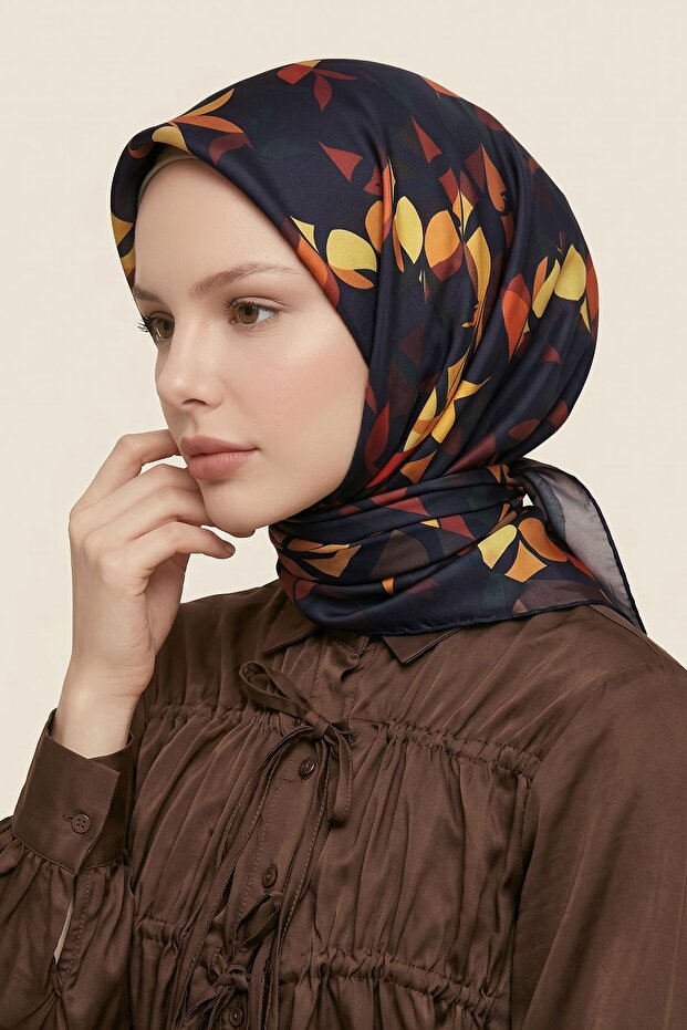 وشاح من القطن الناعم باللون الأزرق الداكن بنمط بوهيمي
