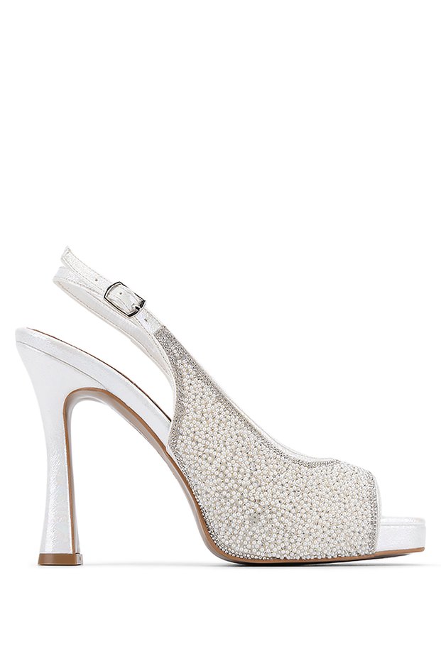 Women's Faux Leather White Heeled Shoes