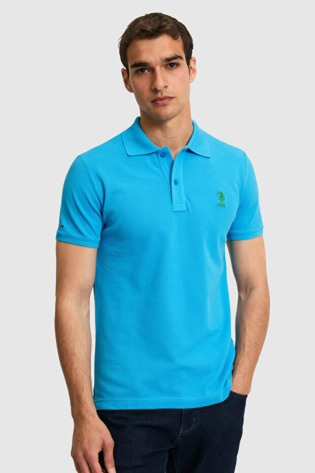 Men's Slim Fit Polo Collar Cobalt Blue Basic T-Shirt 50322304-Vr077