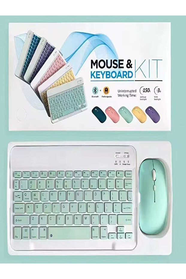 AASHZ Ultra-thin Wireless Office Keyboard and Mouse Combination Combo Support Win/IOS/Android/Mobile Phones 10 Inch Colorful Keyboard