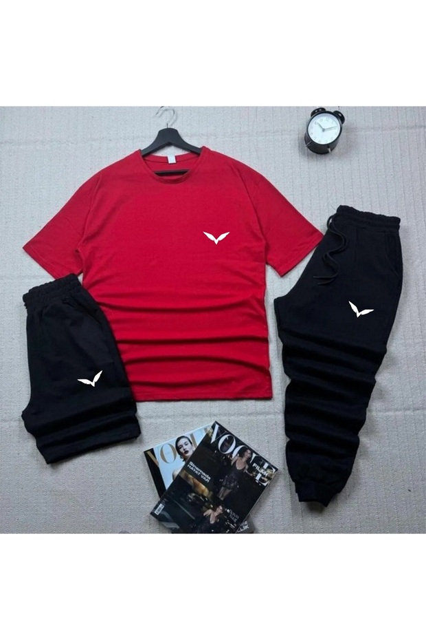 Men Women Oversize 3-Piece Set T-Shirt Shorts Sweatpants Combination Wing Printed Oversized