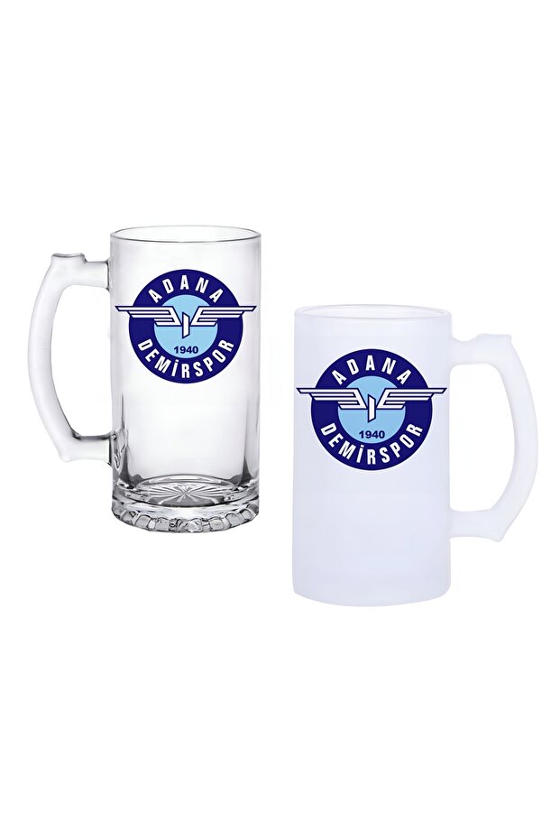 Adana Demirspor Beer Glass with Handle, Available in Frosted or Transparent 001
