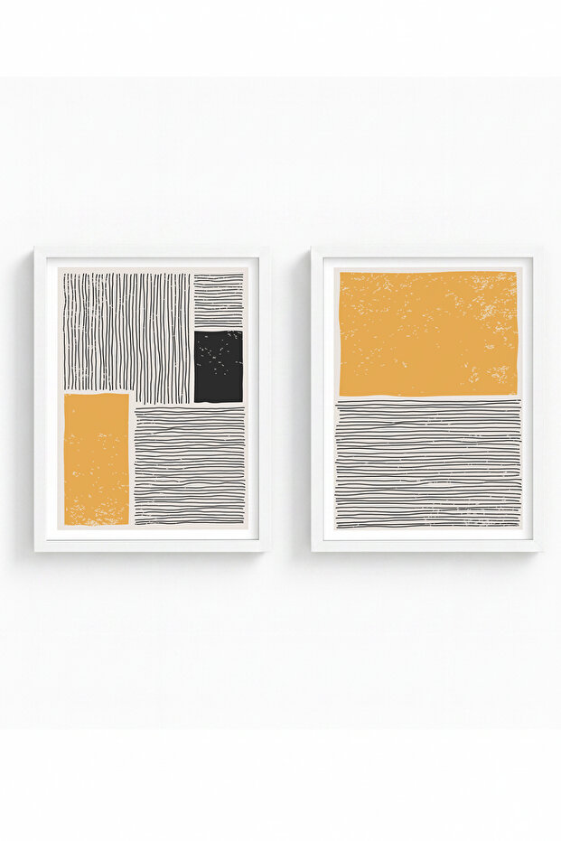 White Wooden Framed 2 Piece Set Painting Huhu130 - Double Painting Set White Frame