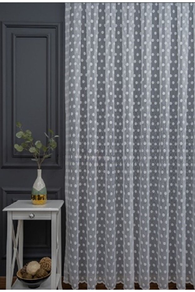 Children's Room Polka Dot Round Patterned 2 Layer Pleated Tulle Curtain