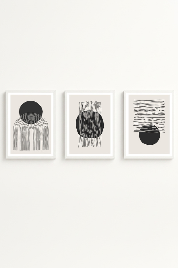 White Wooden Framed 3-Piece Bohemian Painting Set Huhu213 - Triple Painting Set White Frame