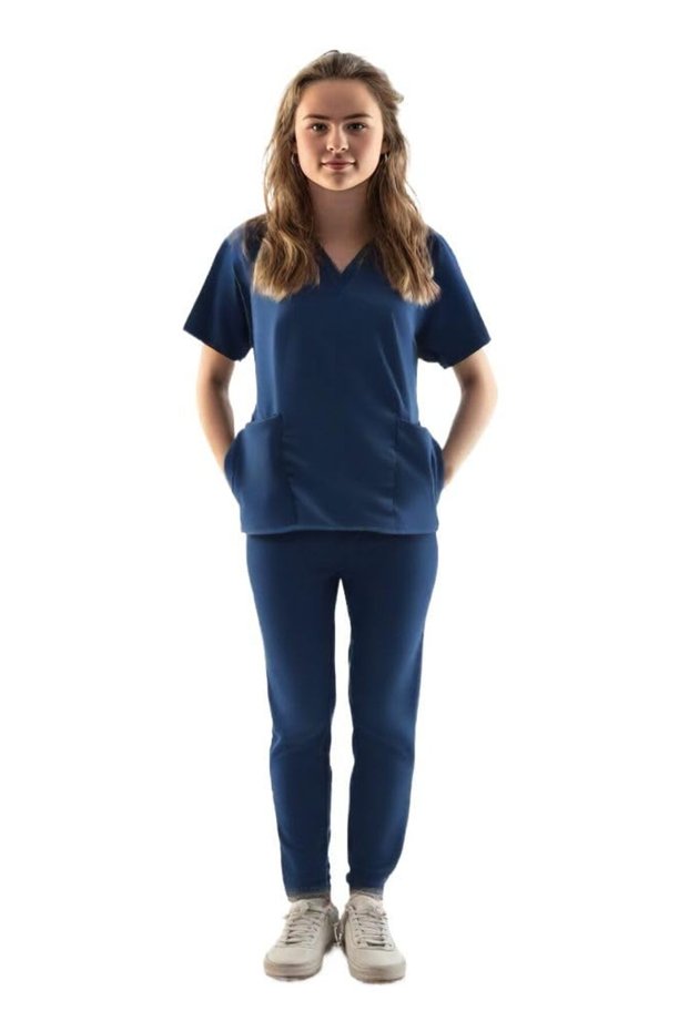 DEE'S FASHION,Medical Scrubs Set for Women, Housemaid uniform,V-Neck Top with Pockets, Elastic Waist Pants [BS45]