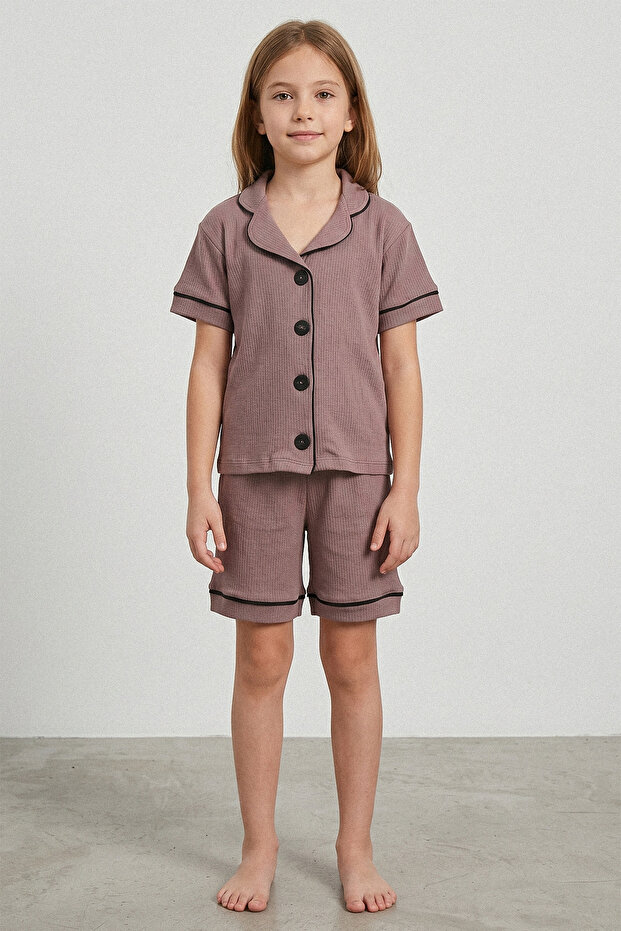 Short Sleeve Buttoned Girls' Pajama Set - 26Y 4241