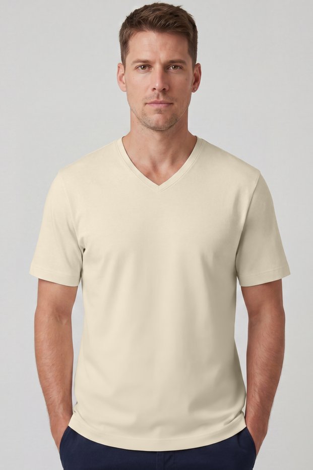 Men's Vision V-Neck Premium Quality Dense Textured Cotton T-Shirt Yellow M102-R0220-03
