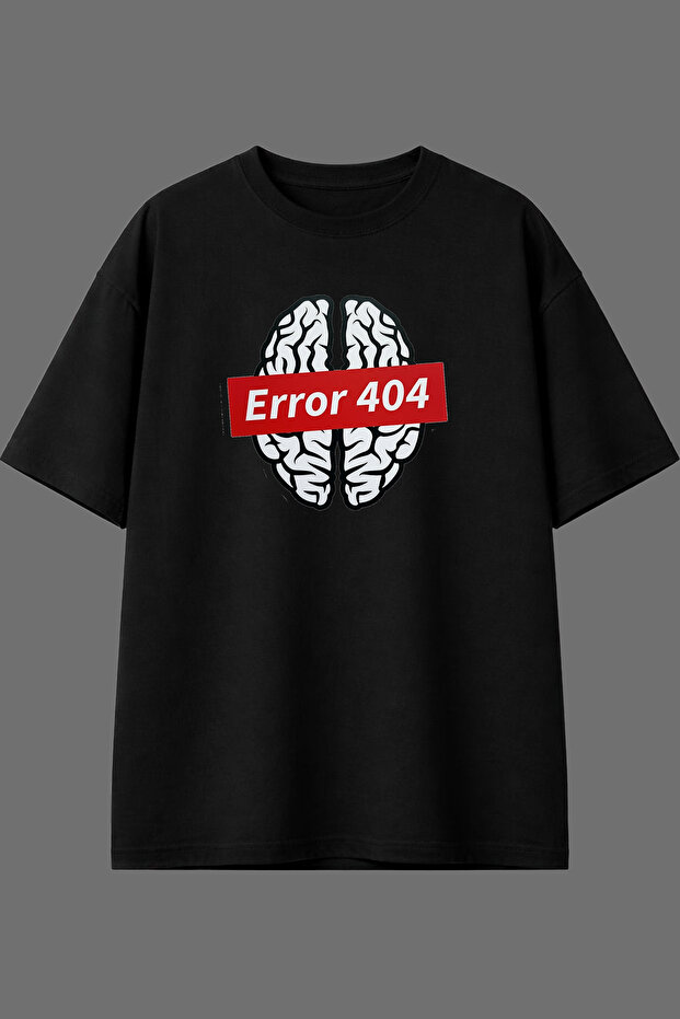 تي شيرت أسود كبير الحجم مطبوع من الأمام بتصميم Error 404