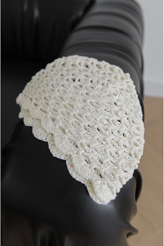 Ecru Mini Sequin Mesh Hat - 4