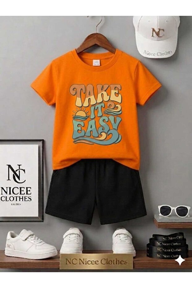 Summer Children's T-Shirt Shorts Unisex (Take It Easy Print)