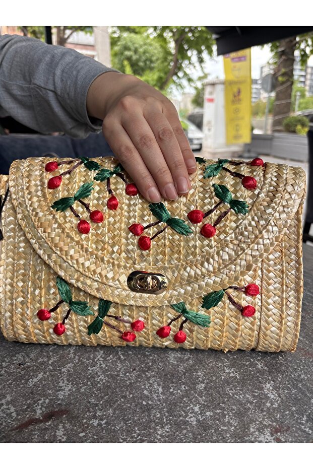 Trendy Cherry Patterned Straw Bag - 3