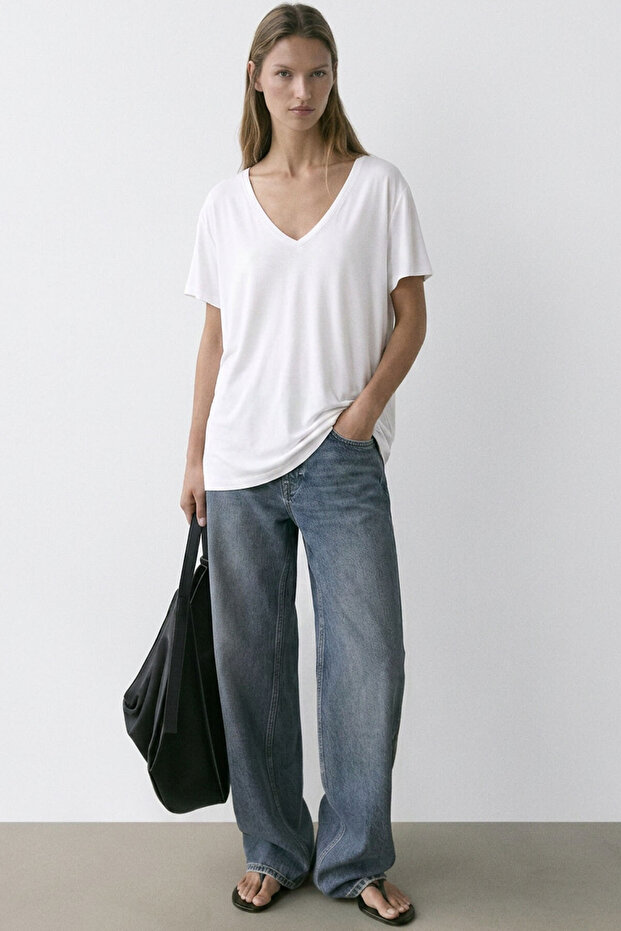 2 Pieces V-Neck Basic Viscose Blend T-Shirt - 3