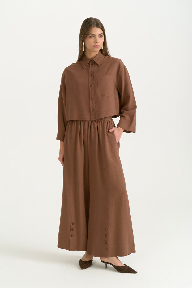 Linen Crop Shirt - Brown