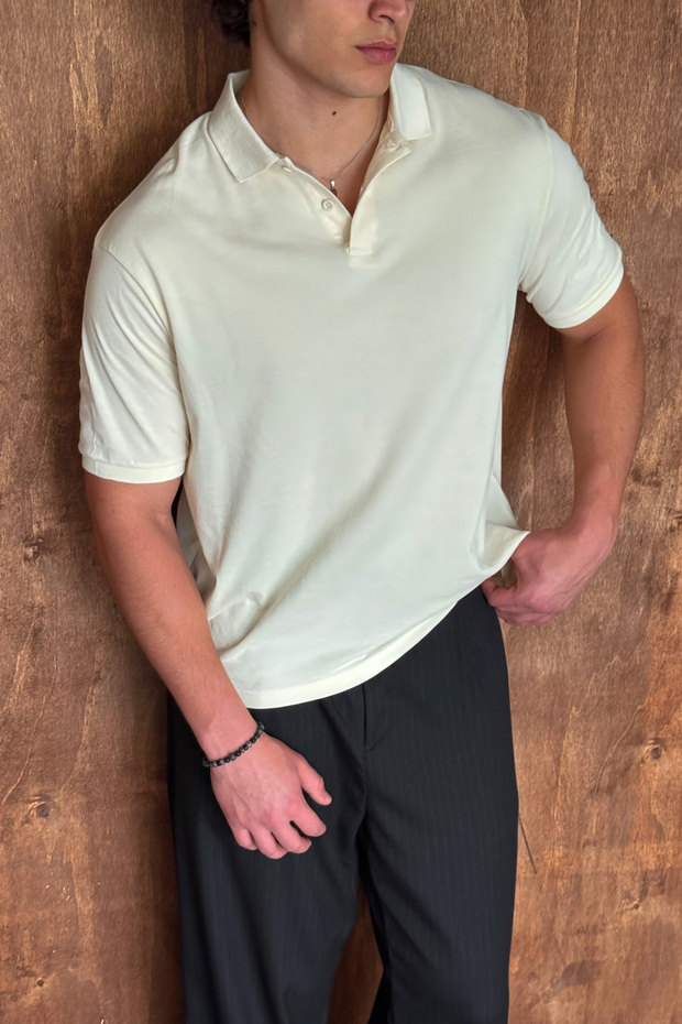Men's 100% Cotton Buttoned Polo Collar T-Shirt