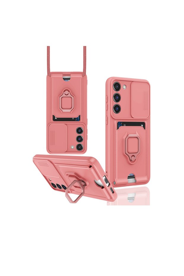 Samsung Galaxy S23 Plus Compatible Case Zuma Silicone with Business Card Holder and Ring - Pink