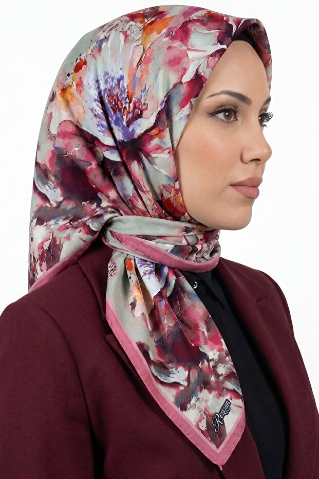 Women's Pink Floral Patterned Organic Soft Cotton Shawl