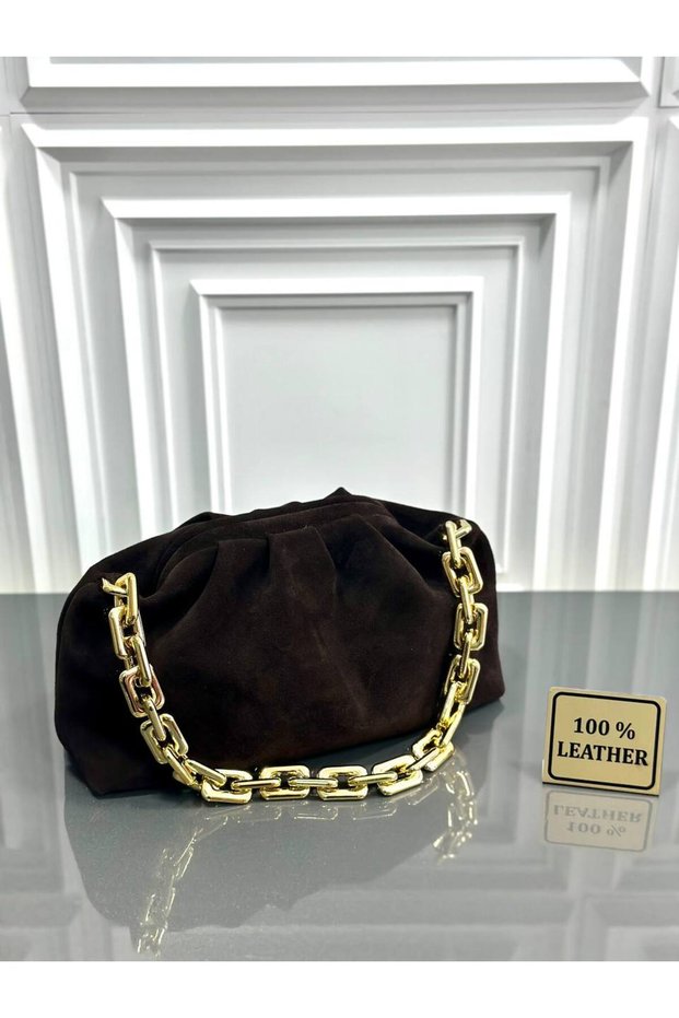 Mesbag women's genuine suede clutch bag with chain strap