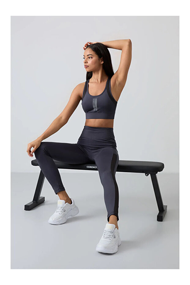 Anthracite Polyester Flexible Standard Fit Women's Leggings Set 95332