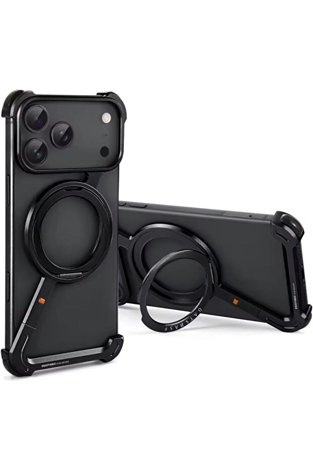 AASHZ Frameless Metal Phone Case for iPhone 17 Pro Max with Stand 360° Rotatable magnetic Protective Shockproof Case