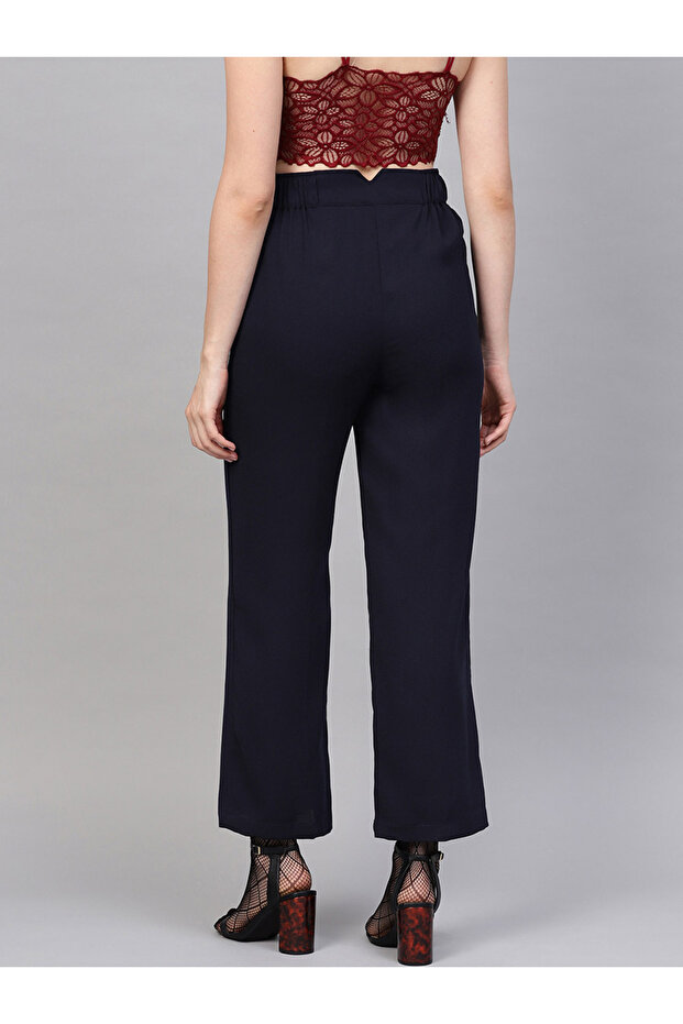 Solid Side Zipper Detail Trousers - 3