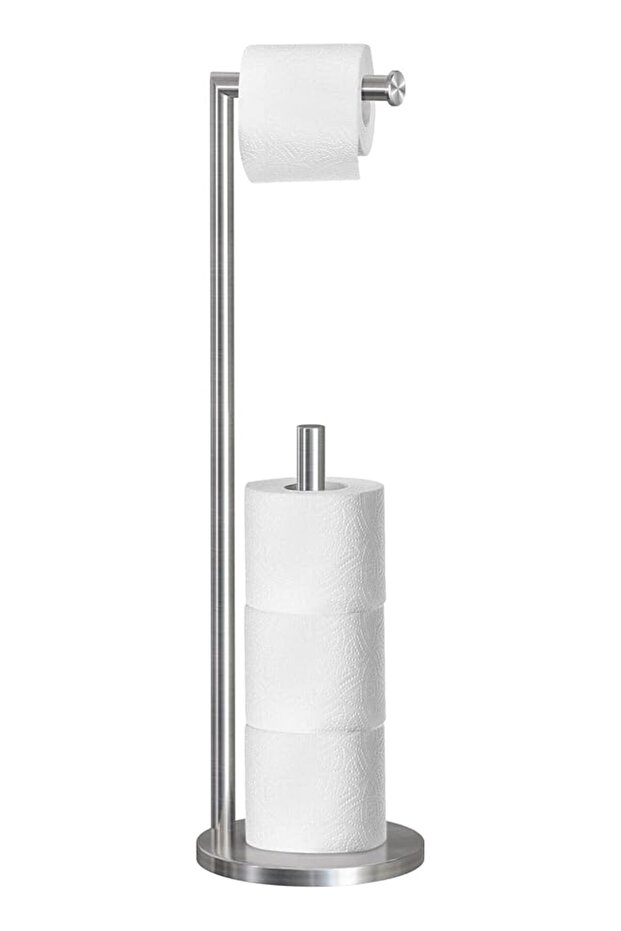 Free Standing Extra Toilet Paper Holder Stand for 3-4 Rolls, Toilet Roll Holder with Heavy Base for Bathroom (Silver)