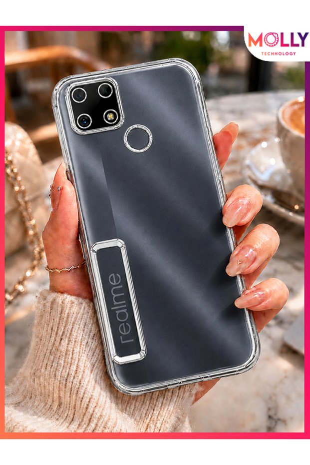 Lou Laser Transparent Silicone Case with Metallic Silver Lens Protector for Realme C25S