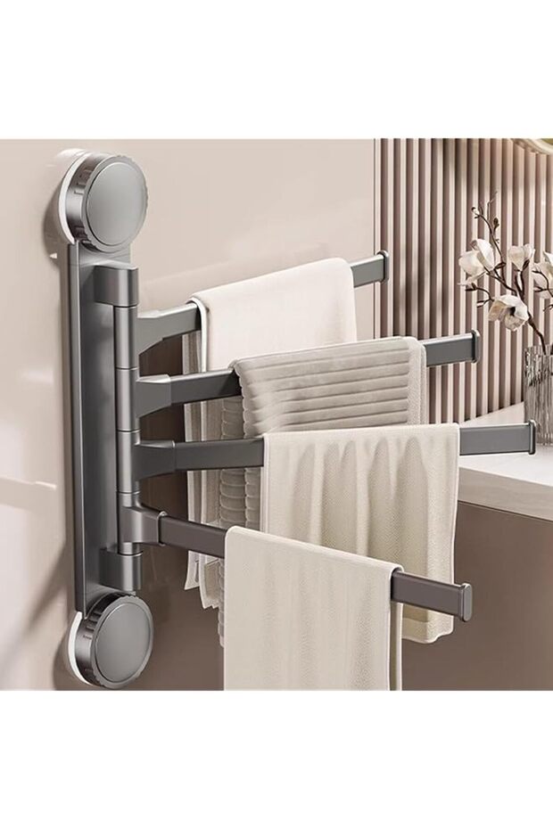 Suction Cup Towel Holder, Wall Mounted Swivel Towel Bar, No-Drill Bathroom Organizer