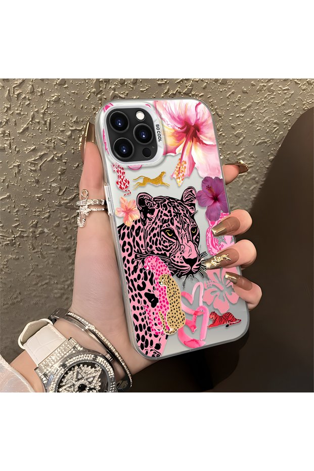 iPhone 14 Pro Max Compatible Silicone Edge Hard Back Case Couple Phone Case Leopard Pattern