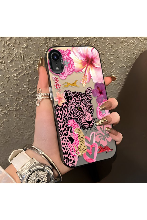 iPhone Xr Compatible Silicone Edge Hard Back Case Couple Phone Case Leopard Pattern