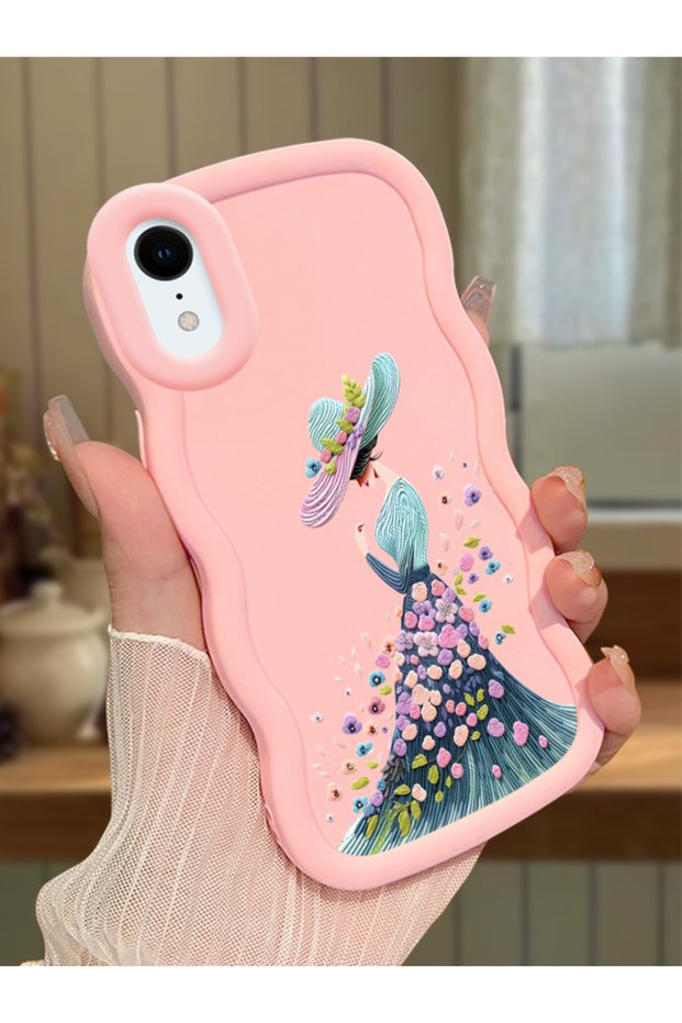 iPhone Xr Compatible Case Camera Protector Pink Silicone Couple Phone Case Girl Pattern