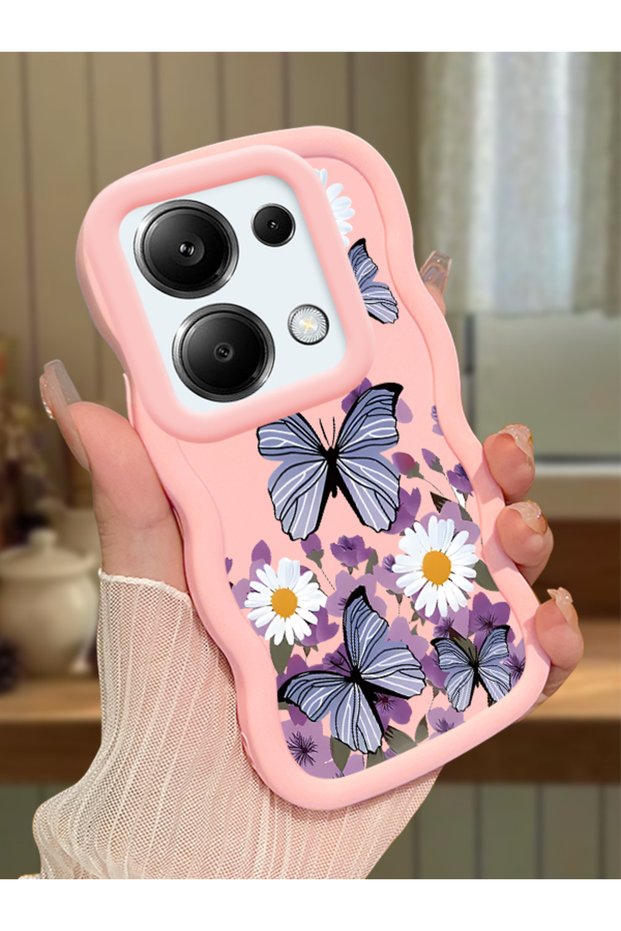 Redmi Note 13 Pro 4g Compatible Case with Camera Protector Pink Silicone Couple Phone Case Butterfly Pattern