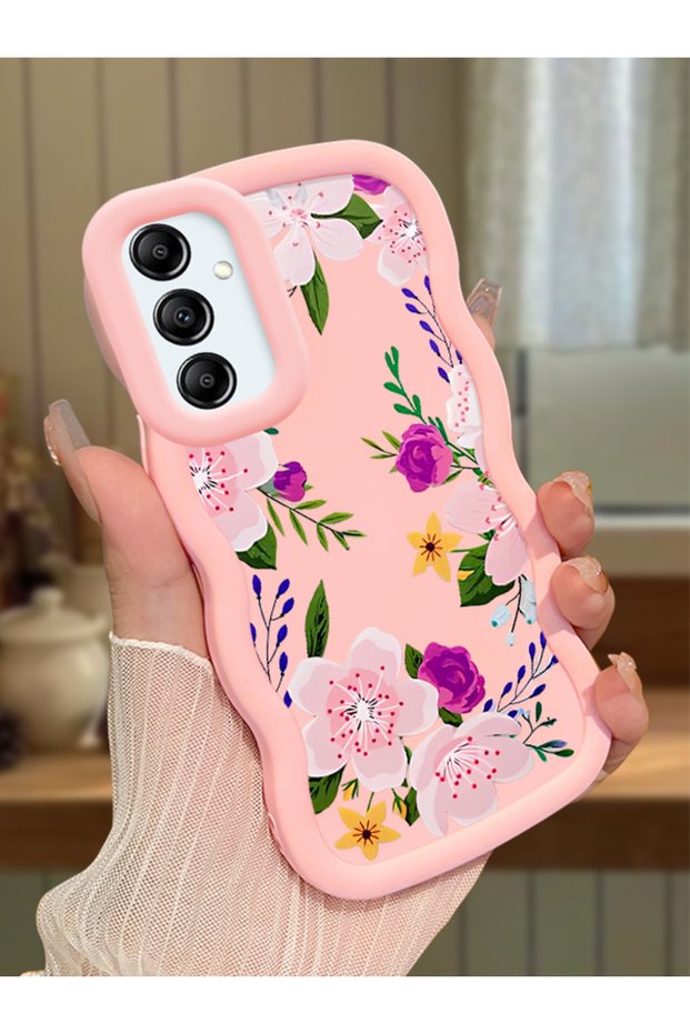 Samsung Galaxy A14 Compatible Case Camera Protector Pink Silicone Couple Phone Case Floral Pattern