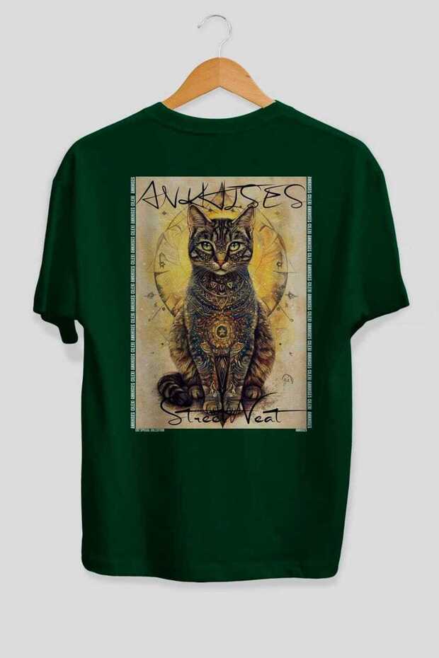 97 Cats for Cat Lovers Printed Green Oversize T-Shirt 100% Cotton Unisex Cat Lover Premium Design