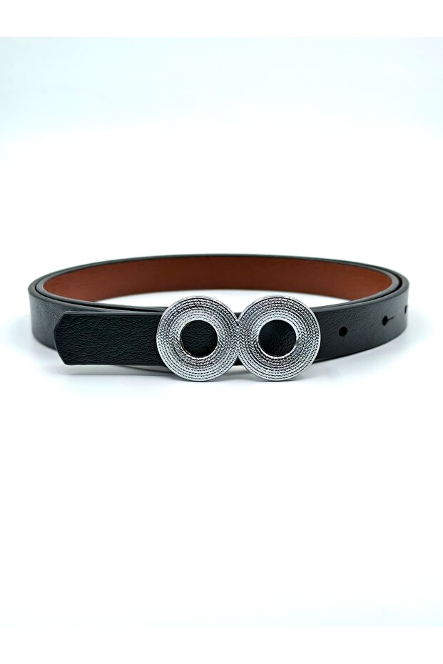 Women's Thin Belt Double Ring Buckle Black Belt Gold/Silver Buckle Daily and Classic Use