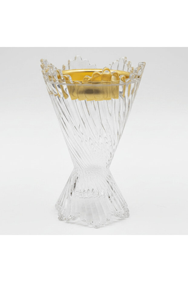 Elegant Crystal Glass Incense Burner with Gold Rim — 17 cm