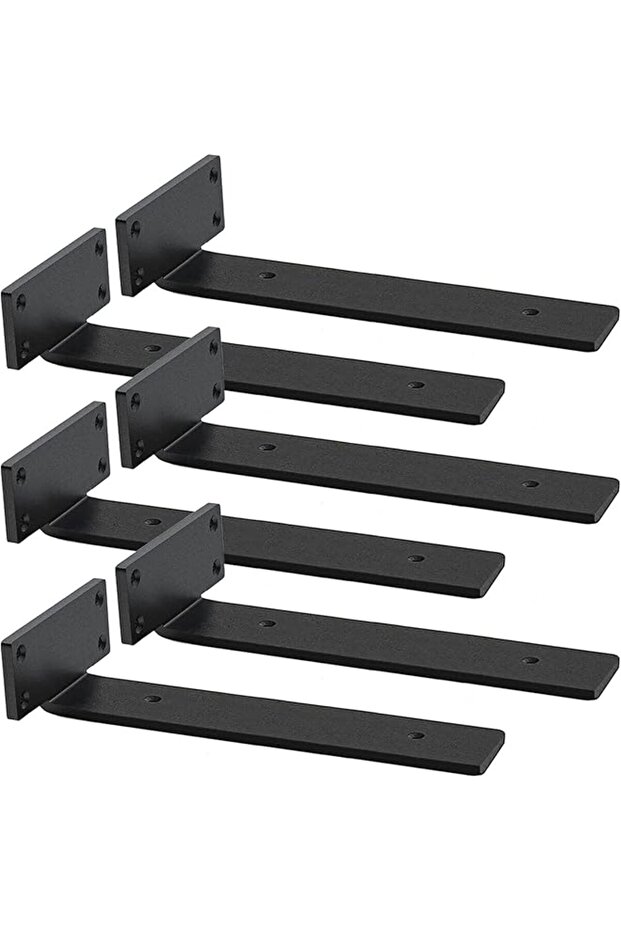 Heavy Duty Blind Shelf Brackets, 5mm Thick Rustic for Custom Wood Shelves, 12 Inch Solid Steel Black With Hardware Needed (6Pcs)