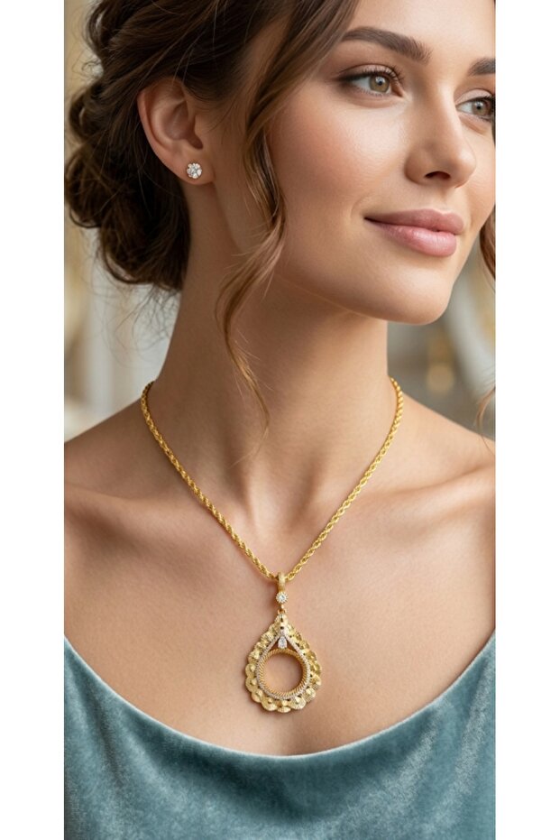 Milky Way Cut Drop Stone Gold Color Plated Necklace