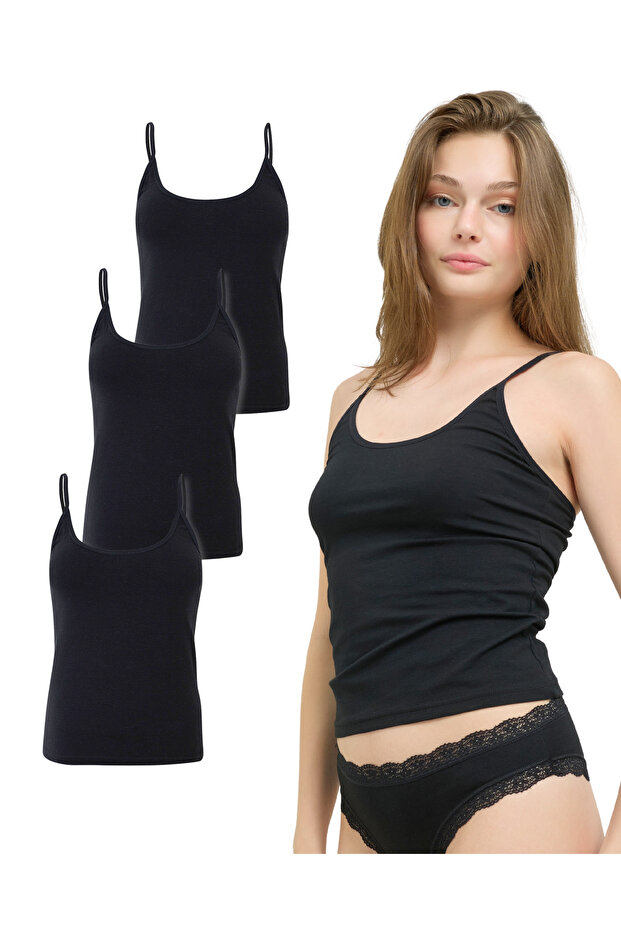 Women's Organic Cotton 3-Piece Basic Undershirt with String Straps