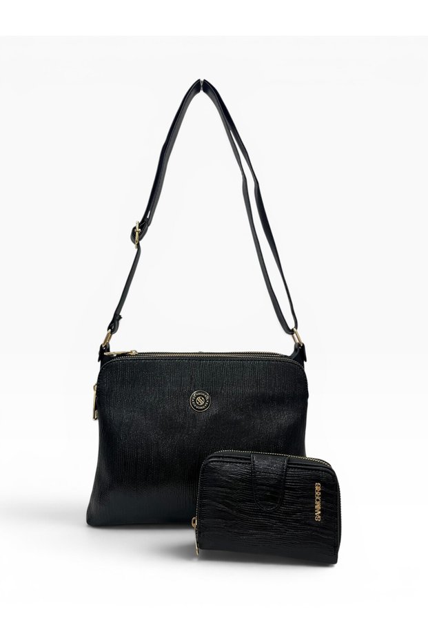 Women's Faux Leather Adjustable Crossbody Shoulder Bag Wallet Set