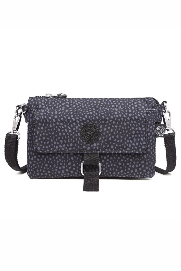 Daily Use Small Size Waterproof Crinkle Fabric Women's Phone and Messenger Bag Polka Dot Black