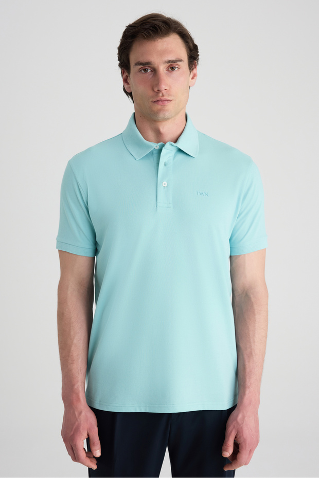 Slim Fit Aqua Pike Textured T-Shirt