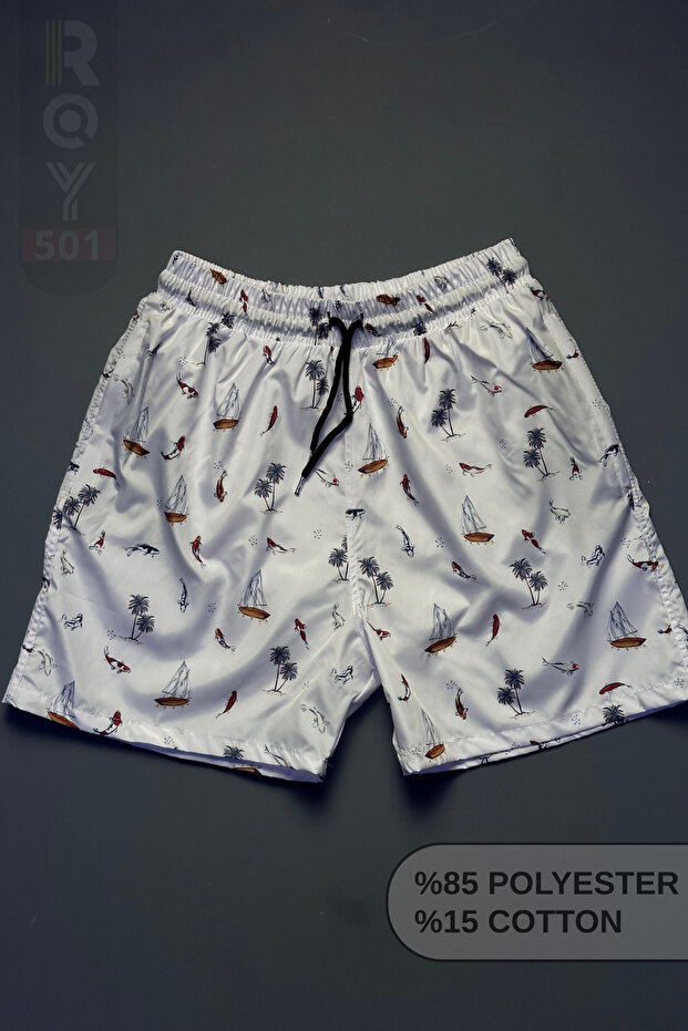Men's Swim Shorts Patterned Pocket Zippered Mesh Swim Shorts