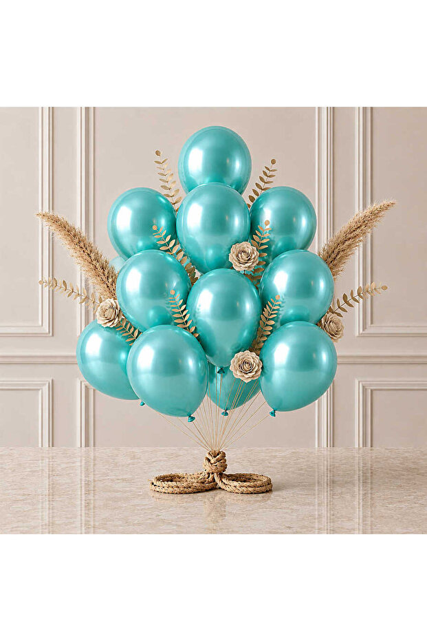 Turquoise Color Latex Metallic Balloons (30 cm) - 12 Pieces