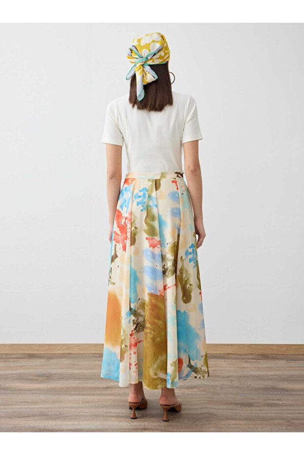 Multicolored Brush Patterned Chiffon Skirt - - 7